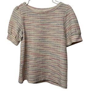 Loft Rainbow Sprinkle Boucher Top with Puffy Sleeves